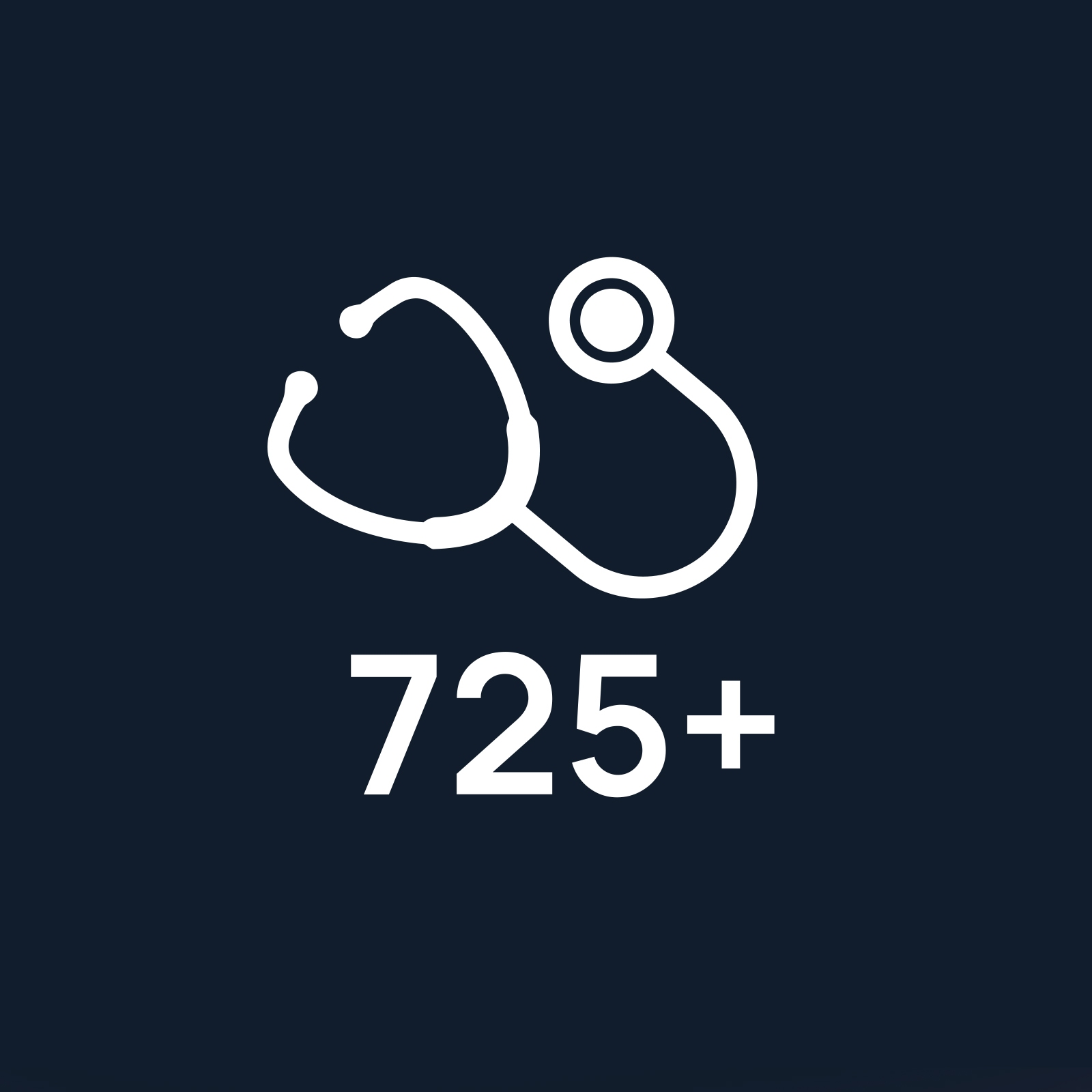 White text on purple background saying "725+".