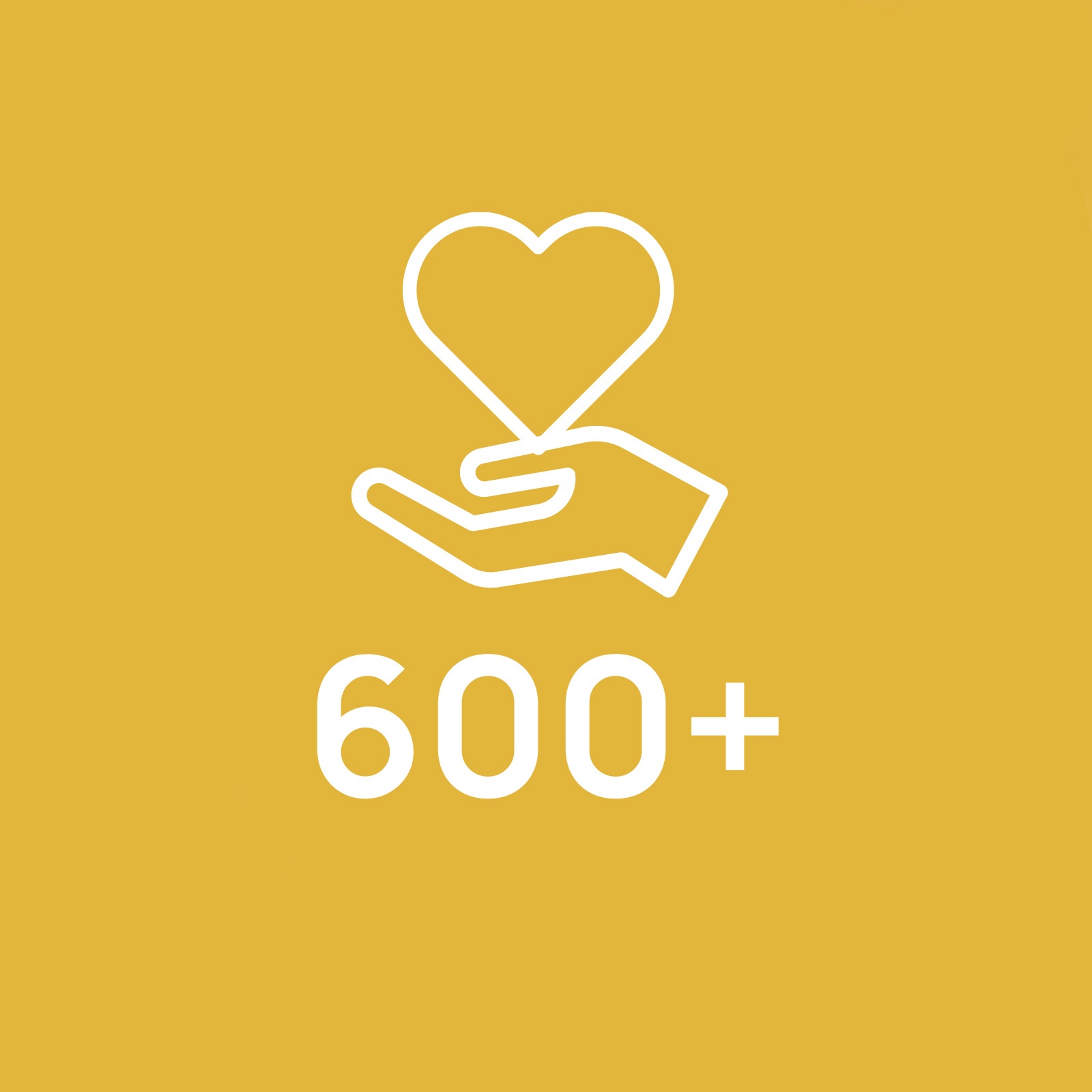 White text on yellow background saying "600+".