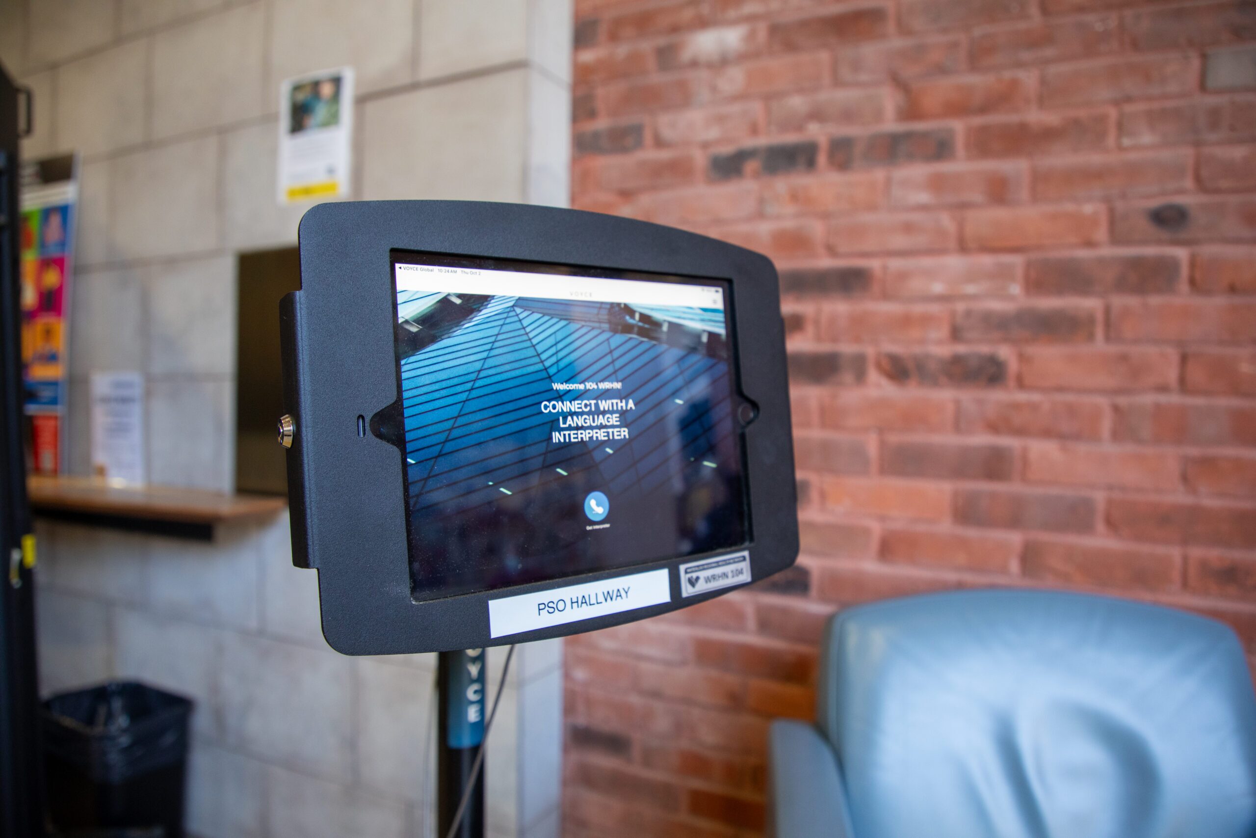 A touchscreen tablet that allows you to access a medical interpreter.