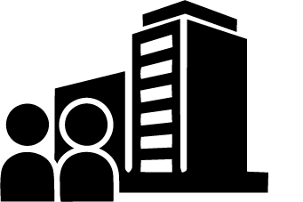 A simple illustration of two figure outside a hospital building.