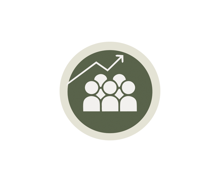 Icon of a group of people with an arrow in the background