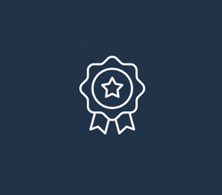 Icône représentant un ruban de distinction blanc orné d'une étoile au centre, sur fond bleu foncé. Symbole d'excellence, de réussite, de qualité et de normes de soins élevées.